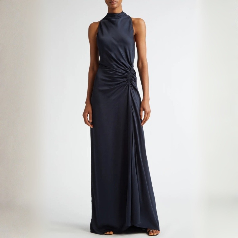ALC Inez Gown Navy Size 2 READ DESCRIPTION, Satin High Neck Formal Maxi Dress 10